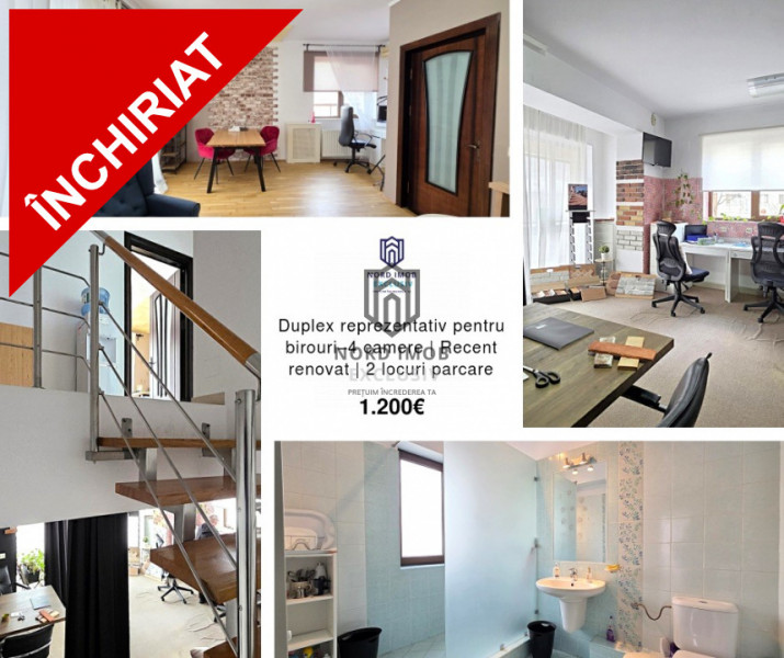 Duplex reprezentativ pentru birouri–4 camere | Recent renovat | 2 locuri parcare